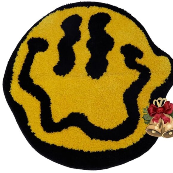 Art | Trippy Smiley Face Rug 26 Inch Yellow Retro Nonslip Rug Soft ...